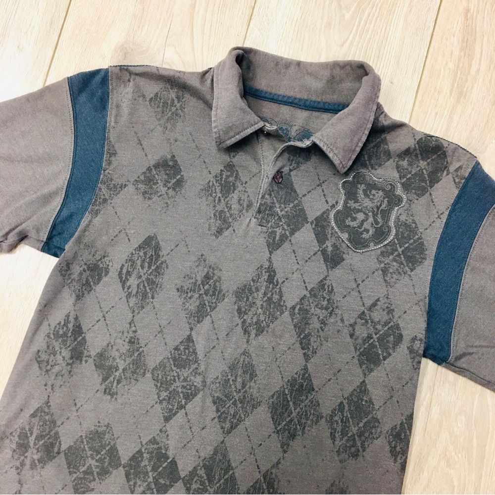 XG Vintage style factory fade tee shirt top brown argyle diamond print crest